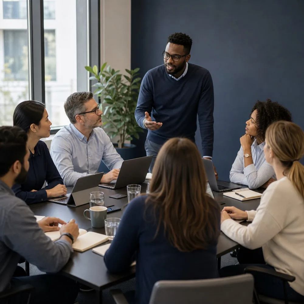 Instructor leading a live AI training session for a professional team