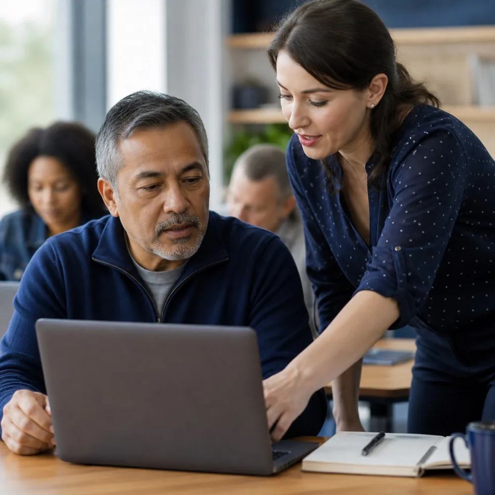 Instructor providing live guidance to an adult learner