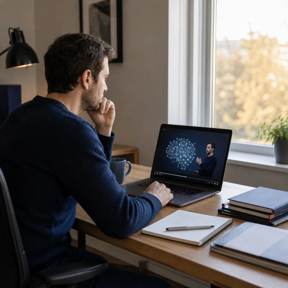 Learner passively watching an online AI tutorial